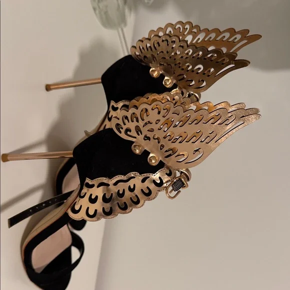 Sophia Webster Black and Gold Angel Wing Heels - Picture 4 of 4
